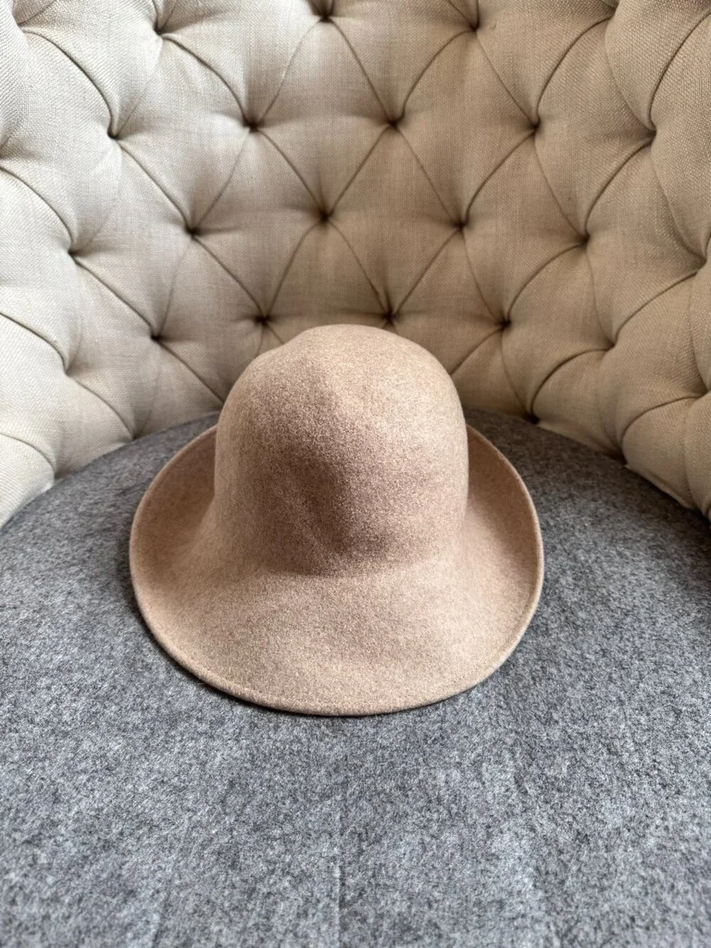 Vintage Lancaster 100% Wool Felt Cloche Bucket Hat Heather Beige One Size